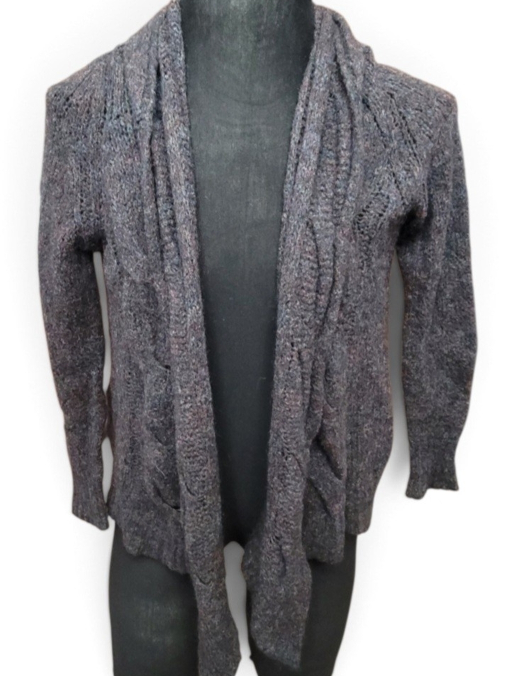 DKNY Open-Front Cable Knit Cardigan Sweater - Charcoal Gray